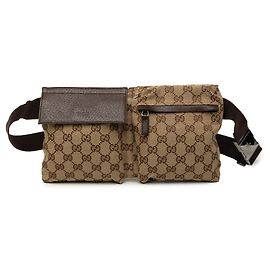 Sac ceinture Gucci GG Canvas beige à double poche Beige