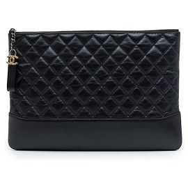 Black Chanel Large Aged Calfskin Gabrielle O Case Clutch Black
