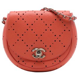 Bolsa Tiracolo Chanel Small CC Perforated Caviar Messenger Flap Laranja Laranja
