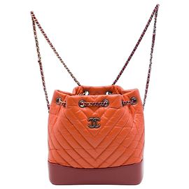 Orange Chanel Small Bicolor Chevron Aged Calfskin Gabrielle Backpack Orange