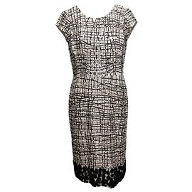 White & Black Oscar de la Renta Embellished Cap Sleeve Dress Size US S White