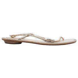 Sandales T-Strap Rene Caovilla blanches ornées de fausses perles et de papillons Taille 40 Blanc