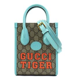 Bolsa Satchel Gucci Mini GG Supreme Web Tiger Retro Interlocking G Azul Azul