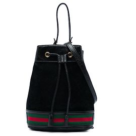 Borsa secchiello satchel Gucci Ophidia Small in camoscio nero con Web Nero
