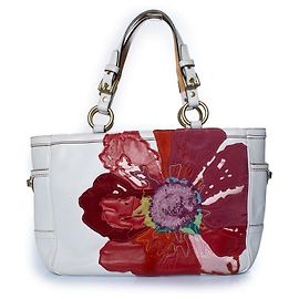 Coach, mala de pega superior em branco com flor Branco Multicor Dourado