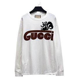 Gucci SS23 Top in cotone bianco a maniche lunghe Multicolore