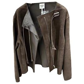 Hermès Leder Mantel Khaki Größe 38 Khaki