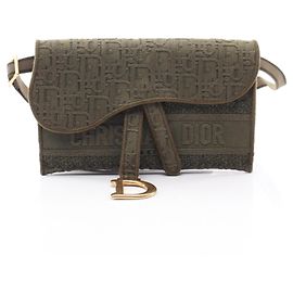 Bolsa Saddle Christian Dior em couro cáqui Caqui