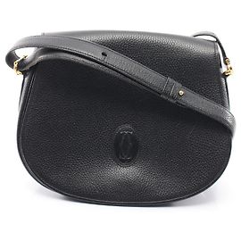 Cartier Must Line Black Leather Shoulder Bag Black