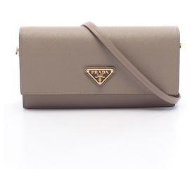 Prada Saffiano Triangle Logo Shoulder Bag Beige