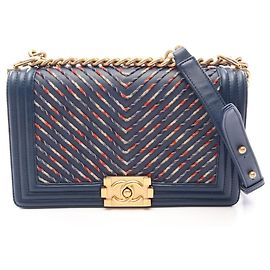 Borsa a tracolla Chanel Boy Chevron V-Stitch in pelle Blu Multicolore