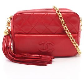 Bolso de hombro Chanel Matelassé con borla Roja