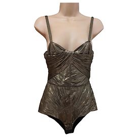 Burberry Metallic Ruched Bodysuit Golden