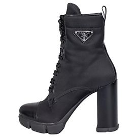 Prada Black Re-Nylon & Leather Ankle Boots Logo High Heel EU 38 Pre-owned Other