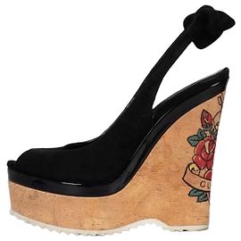 Gucci Black Suede Printed Wedge Sandals - EU 35 Pre-owned Other