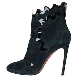 Alaïa Green Suede & Patent Leather Ankle Boots Sz.39 Pre-owned Other