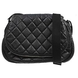 Chanel Expandable Flap Messenger Quilted Aged Calfskin Large Nero