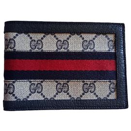 Gucci GG Supreme Canvas Web Stripe Bi-fold Wallet Red Blue Beige