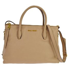 Miu Miu Madras Convertible Side Zip Satchel Leather Medium Beige