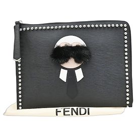 Fendi Karlito Studded Saffiano Leather Medium Noir