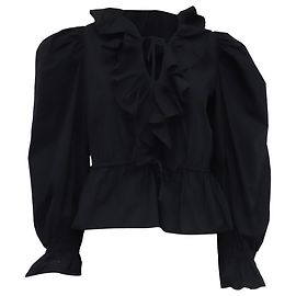 Ulla Johnson Bluse mit Rüschenkragen aus schwarzer Baumwolle Schwarz