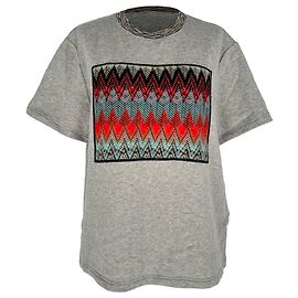 T-shirt de gola redonda Missoni com estampado zigzag em algodão cinzento Cinza
