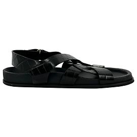 Totême Toteme Croc-Effect Leather Slingback Sandals in Black Leather Black