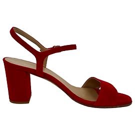 Stuart Weitzman Ankle Strap Sandal Heels in Red Suede Red
