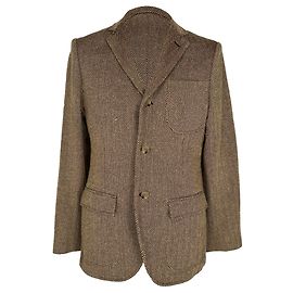 Blazer Ralph Lauren Rugby de peito único em seda castanha com espinha de peixe Marrom
