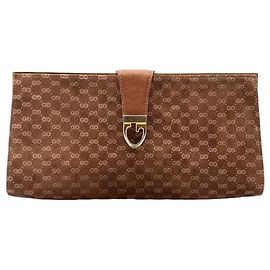 Gucci Sac pochette et épaule en daim marron GG Monogram avec boucle G Marron