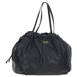 PRADA Sac à main avec ruban latéral en cuir noir et or BR4240 Autre