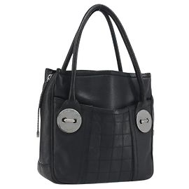 CHANEL Choco Bar Line Sac à Main Cuir Noir Argent CC Autre