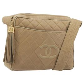 CHANEL COCO Mark Matelasse Shoulder Bag Lamb Skin Beige Gold Tone CC Altro