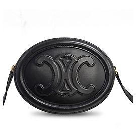 Céline Mini Bolsa Tiracolo Oval Pulse Triomphe em Pele de Vitelo Preta Preto