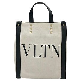 Valentino Canvas Mini Tote Bag Natural Black Black