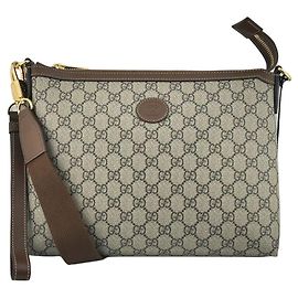 Gucci Interlocking GG Supreme Clutch Messenger Bag Brown