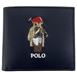 Ralph Lauren Portafoglio bi-fold blu navy con logo orso ricamato Blu