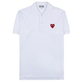 Comme Des Garcons T-Shirt Polo Masculino com Patch de Coração Branco