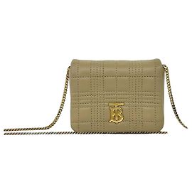 Bolsa de Ombro Micro Chain em Couro com Logotipo TB Burberry Laura Bege