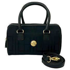 Burberry Nova Check Shadow Horse Leather Canvas Shoulder Bag Black