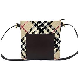 Sac à épaule Burberry Nova Check en cuir et laine Marron Beige
