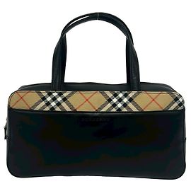 Saco Tote em couro Burberry Nova Check com logotipo gravado Preto