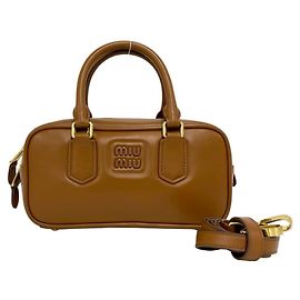 Miu Miu Miu Arcadi Logo Leather Handbag Brown