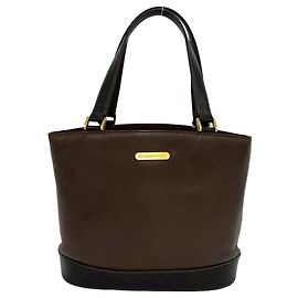 Burberry Nova Check Leather Mini Tote Bag Brown Black