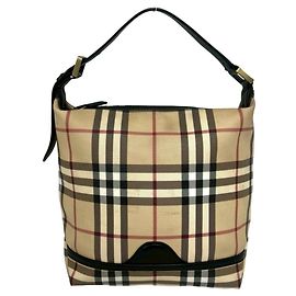 Sac à main cabas en cuir Burberry Nova Check avec logo métallique Noir Beige