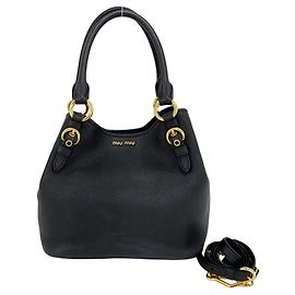 Miu Miu Leather 2-Way Shoulder Bag Black