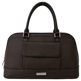 Bolso de mano de cuero Burberry Logo Hardware Nova Check Pattern Castaño