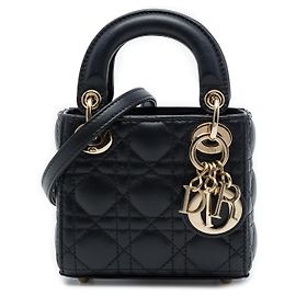 Autre Marque Dior Black Micro Lambskin Cannage Lady Dior Black