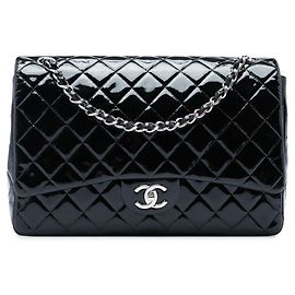 Chanel Black Maxi Classic Patent Double Flap Black