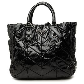 Tote Convertible Prada Black Impuntu Vernice Preto